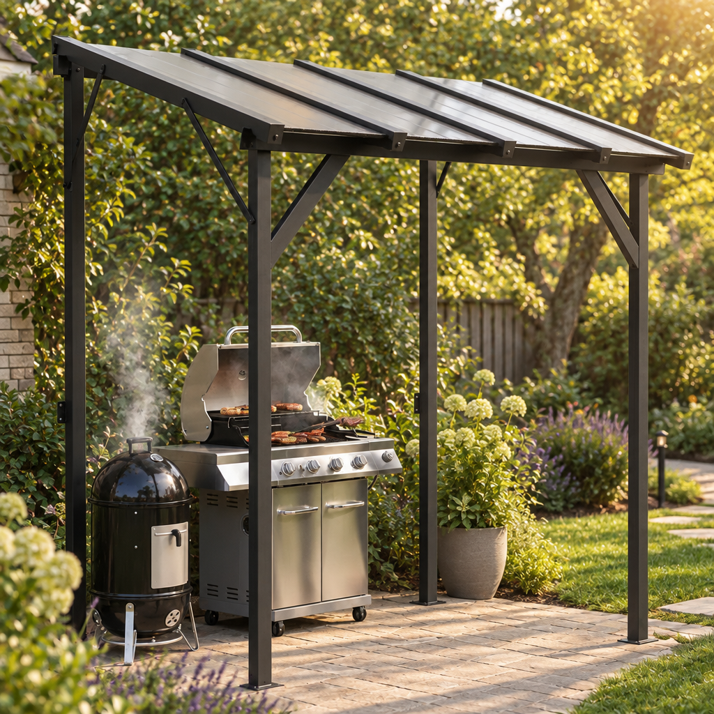 Hardtop Grill Gazebo with Polycarbonate Roof, Dark Gray