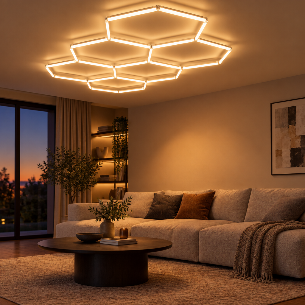 Hexagon LED Garage Lights, 5 Panel Set, 6500K Cool White