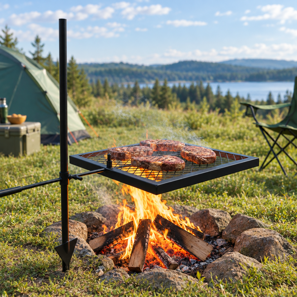 Swivel Campfire Grill Grate, 16 in Steel, Black