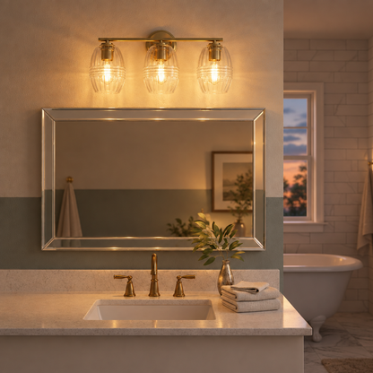 3-Light Clear Glass Vanity Light, Satin Brass