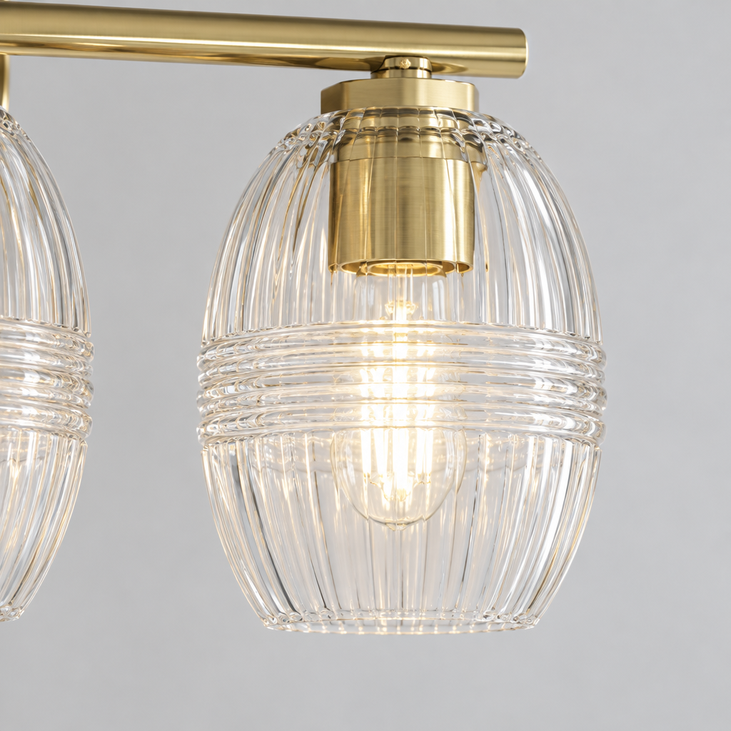 3-Light Clear Glass Vanity Light, Satin Brass