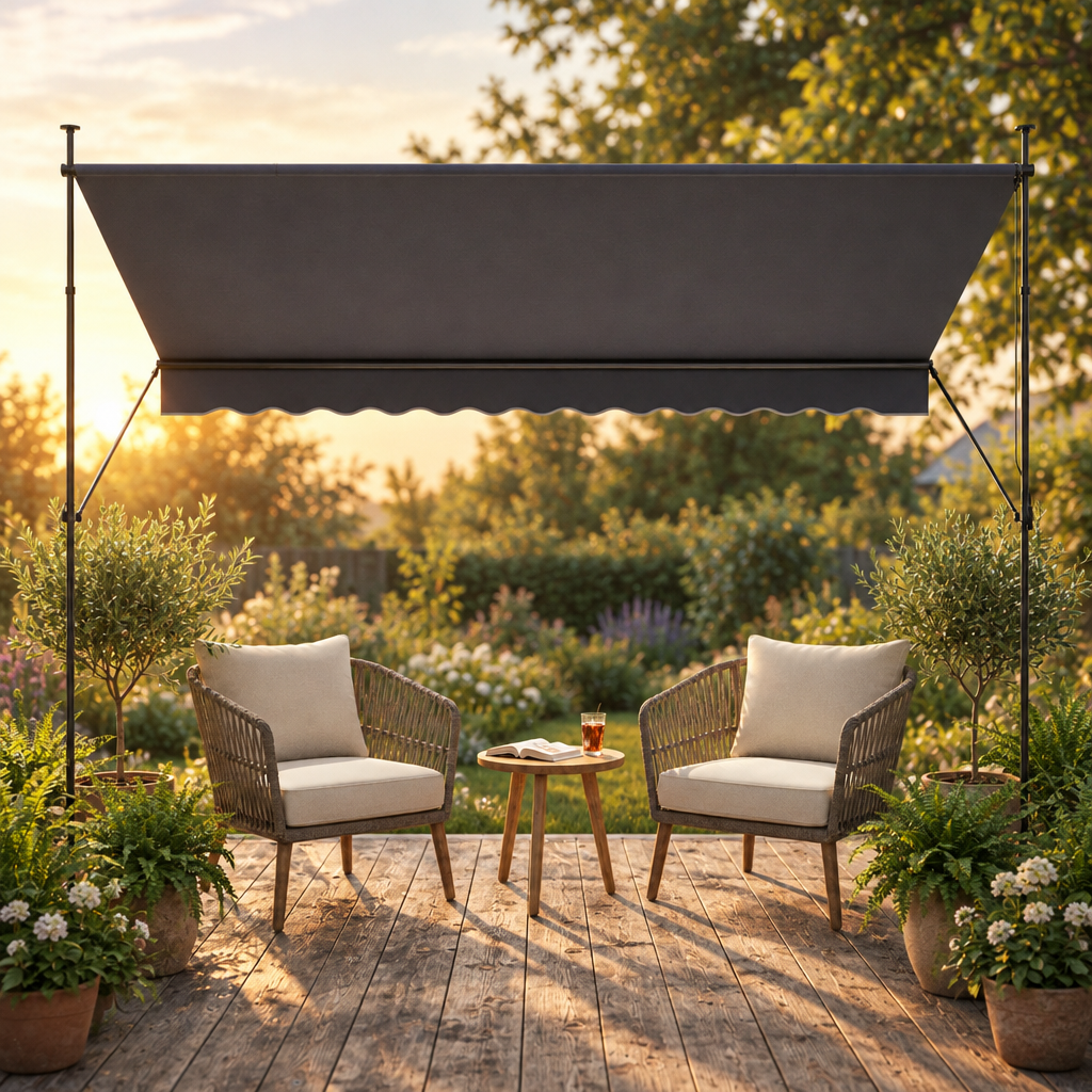 138 in Manual Retractable Patio Awning, Dark Gray