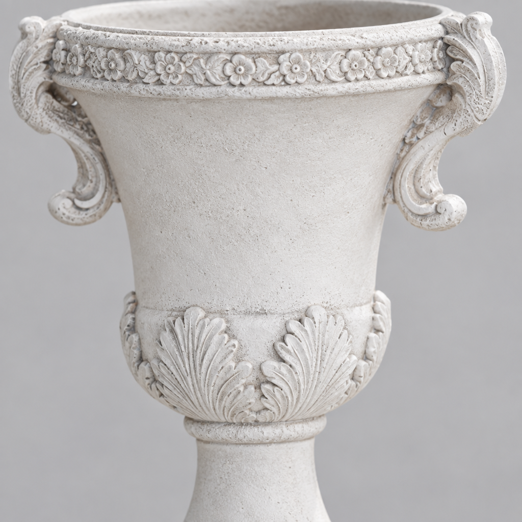 Antique White Magnesium Oxide Garden Urn Planter, 19 in