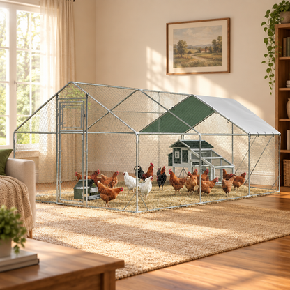 Walk-In Metal Chicken Run, 9.8 x 19.7 x 6.4 ft, Silver