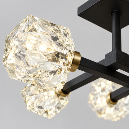 4-Light Matte Black Crystal Flush Mount Ceiling Light