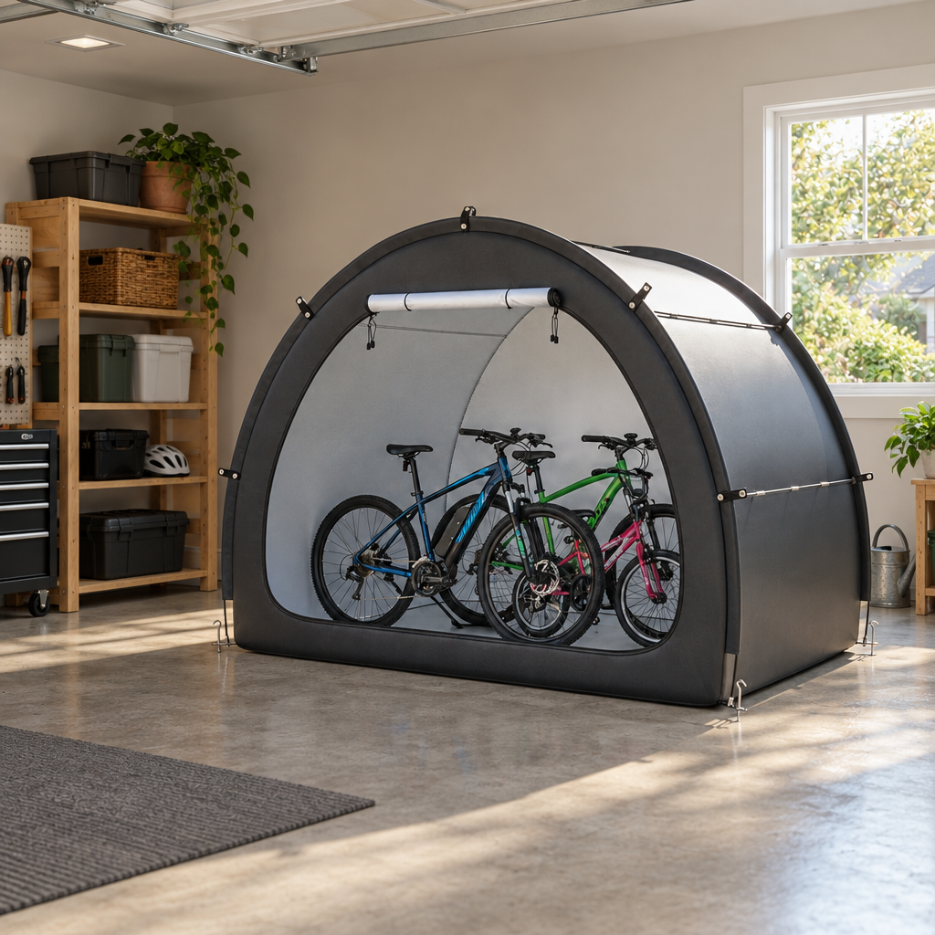 Fan Shaped Bike Storage Tent for 4 to 5 Bikes, Black