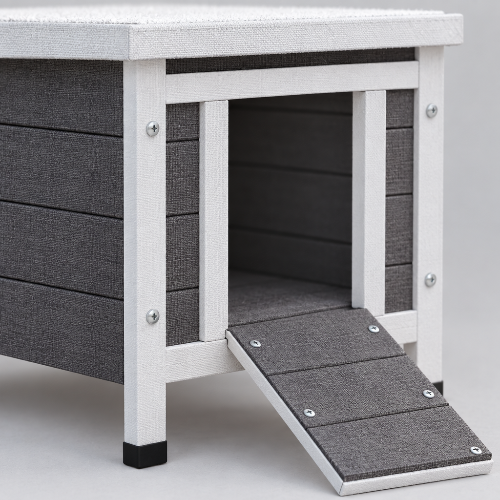 Outdoor Wooden Cat House with Sloped Roof and Door Flaps