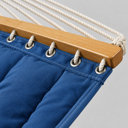 2-Person Quilted Outdoor Hammock with Pillow, Navy Blue