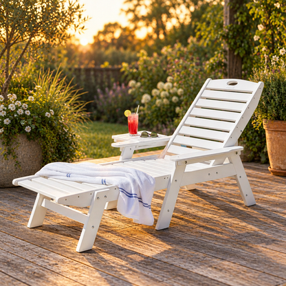 6-Position Adjustable Outdoor Chaise Lounge Chair, White