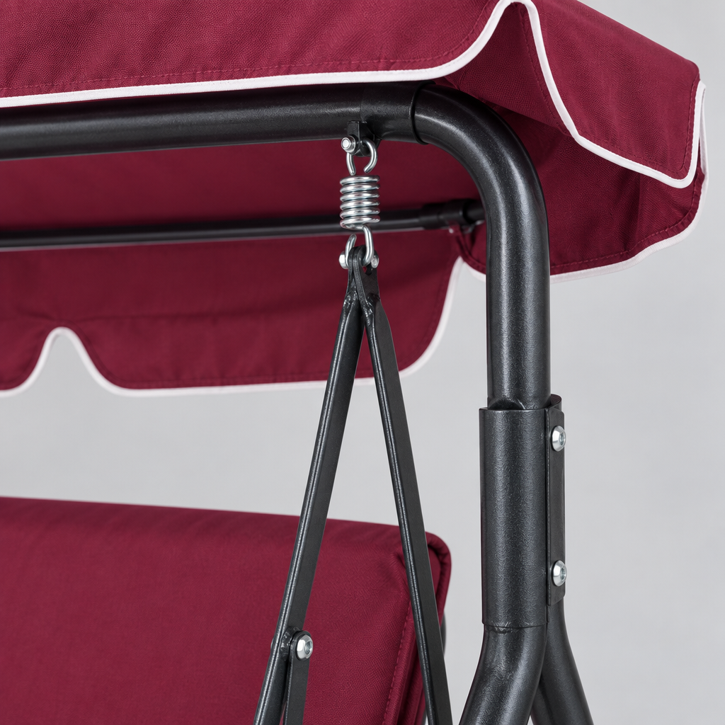 3-Seat Patio Swing with Tilt Canopy and Cushion, Wine Red