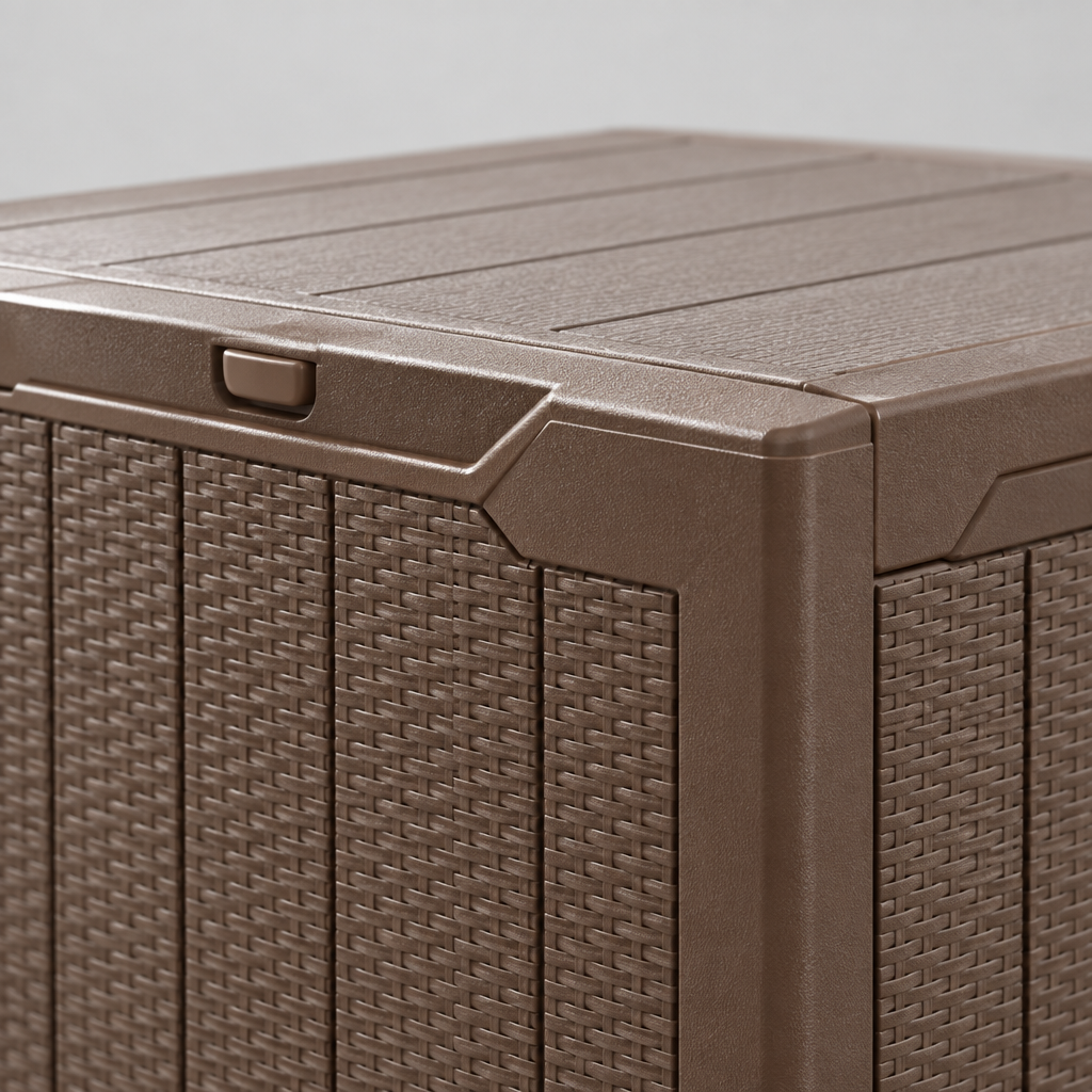 25 Gal Outdoor Deck Box with Lockable Lid, Woven Look