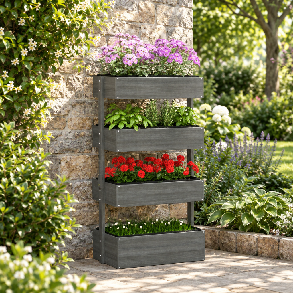 4-Tier Wooden Vertical Garden Planter, 56 in, Gray