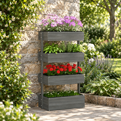 4-Tier Wooden Vertical Garden Planter, 56 in, Gray