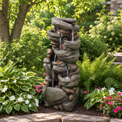 7-Tier Rock-Style Cascading Garden Fountain, 38.98 in