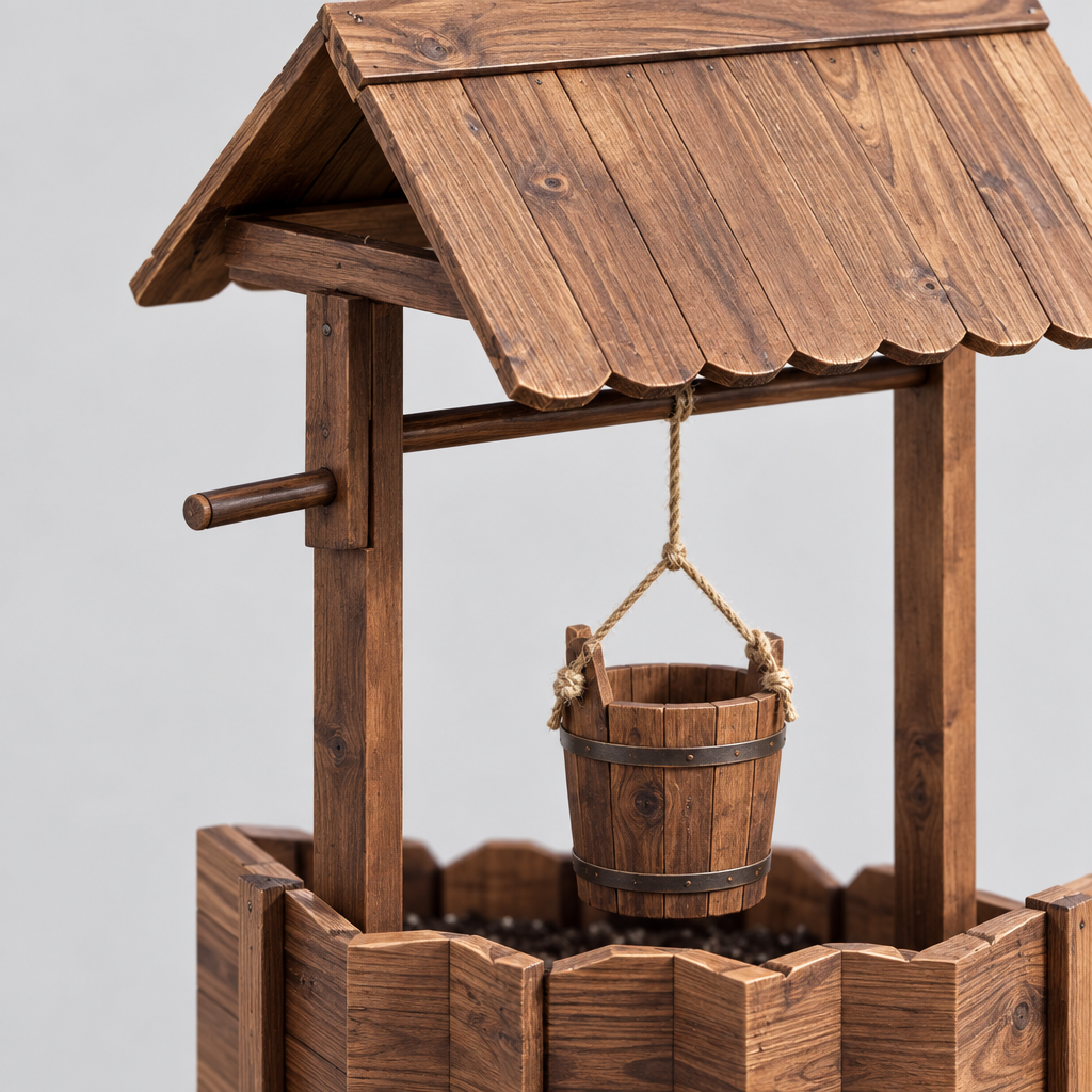 Wooden Wishing Well Planter with Hanging Bucket