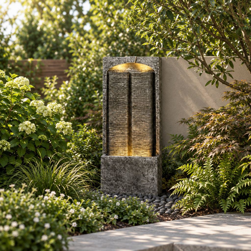 Cascading Water Wall Fountain with LED Lights, 39 in
