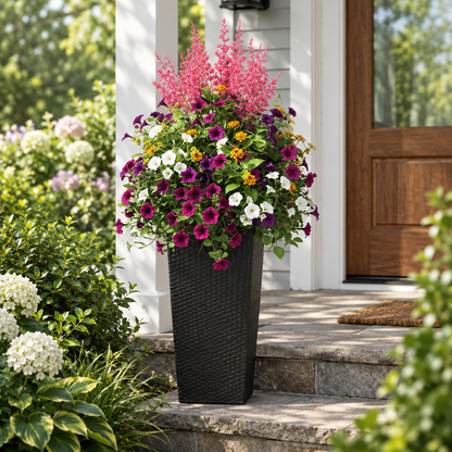 Square Faux Rattan Planters with Water Reservoir, Set of 2
