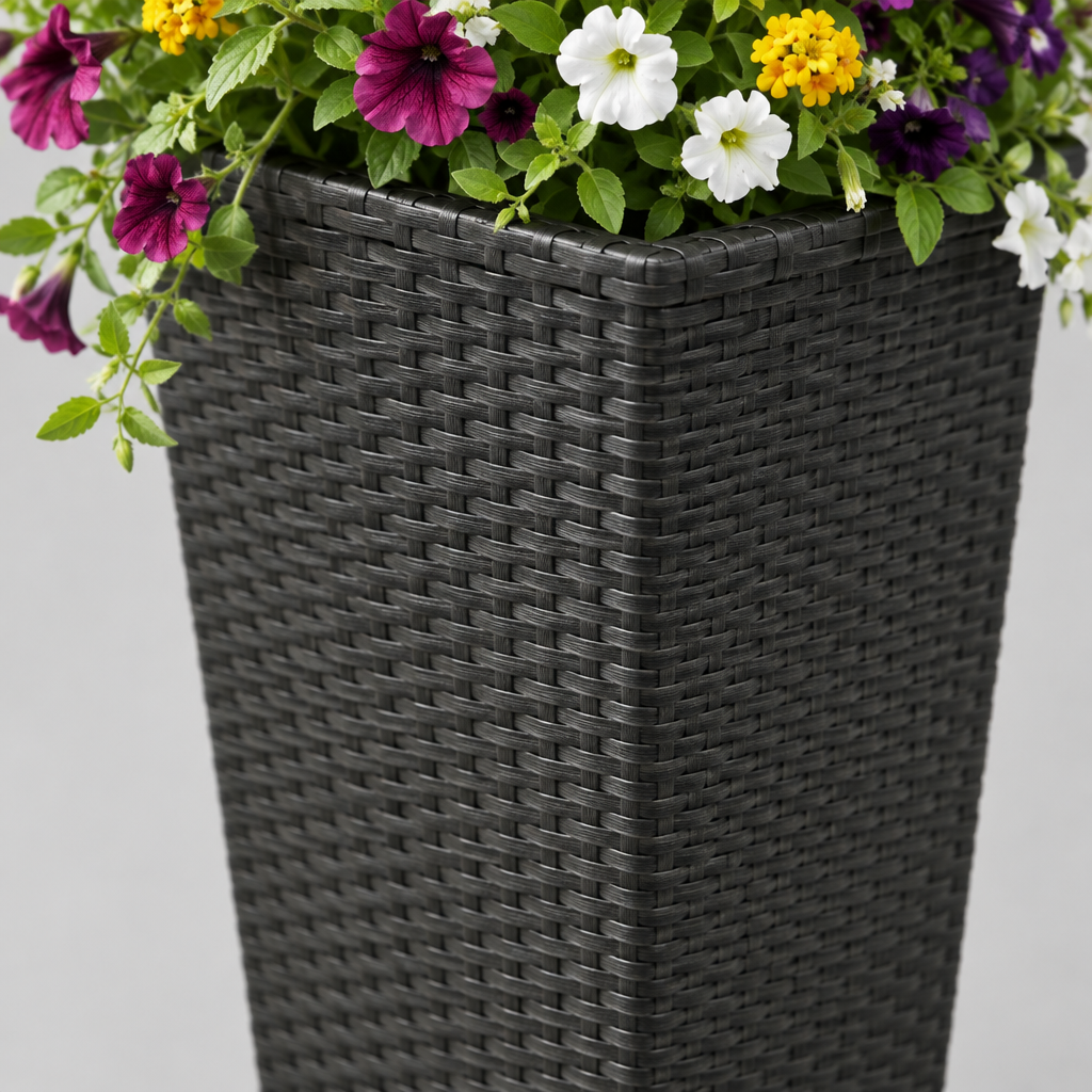 Square Faux Rattan Planters with Water Reservoir, Set of 2