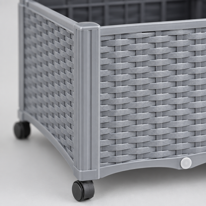 Self-Watering Planter Box with Trellis and Wheels, Gray