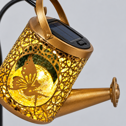 Solar Watering Can Lantern with Shepherd Hook, Bronze