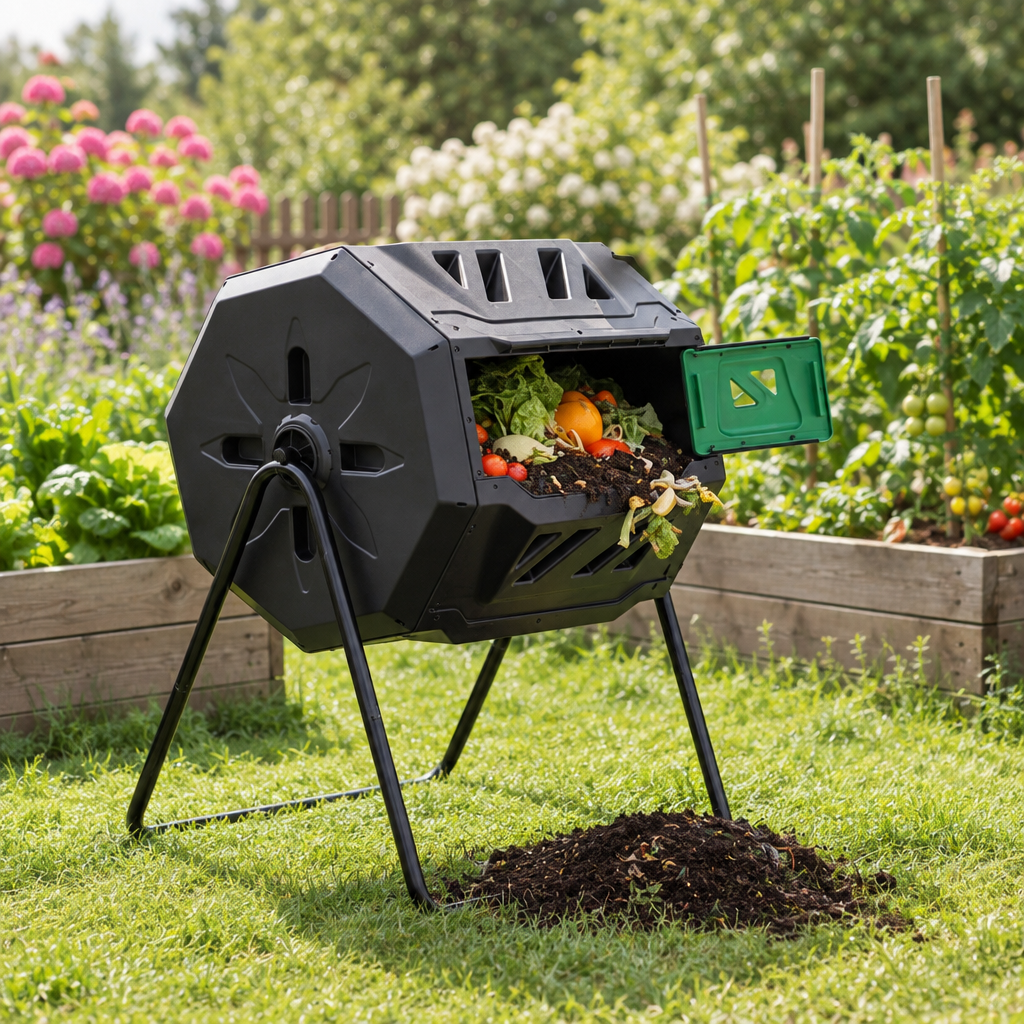 Dual Chamber Tumbling Compost Bin, 42.3 Gallon, Green