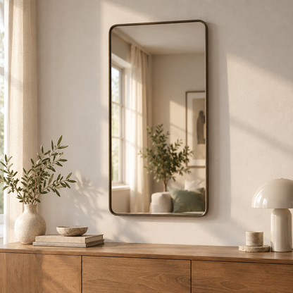 Rectangular Metal Frame Wall Mirror, 28 x 32 to 30 x 48 in