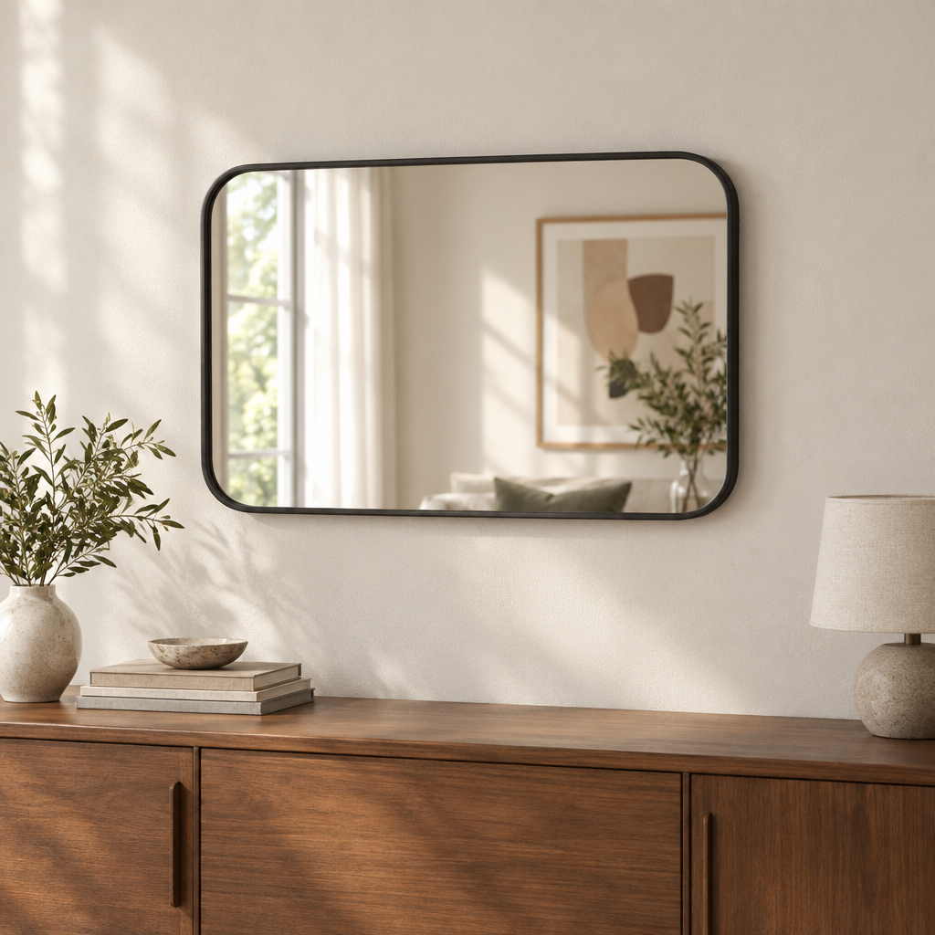 Rectangular Metal Frame Wall Mirror, Black or Gold, 5 Sizes