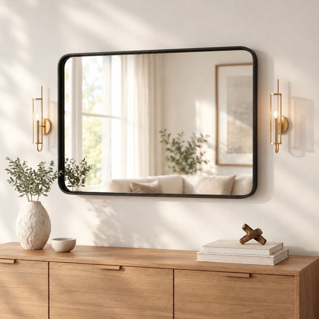 Large Rectangular Metal Frame Wall Mirror, up to 32 x 48 in