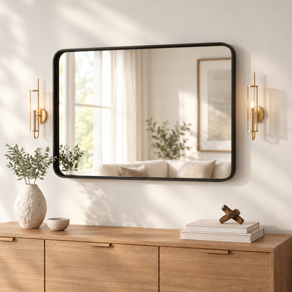 Large Rectangular Metal Frame Wall Mirror, up to 32 x 48 in