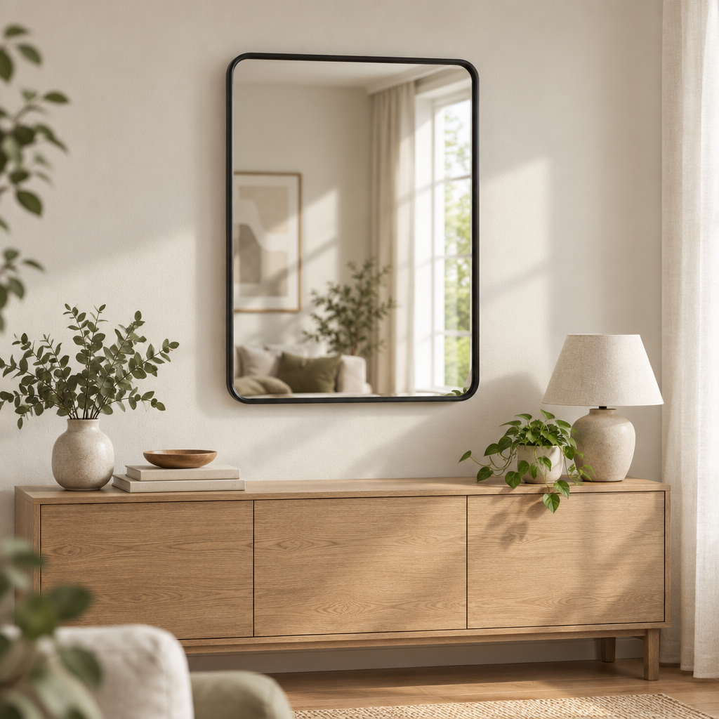 Black Metal Frame Wall Mirror, 22 x 30 or 24 x 36 in