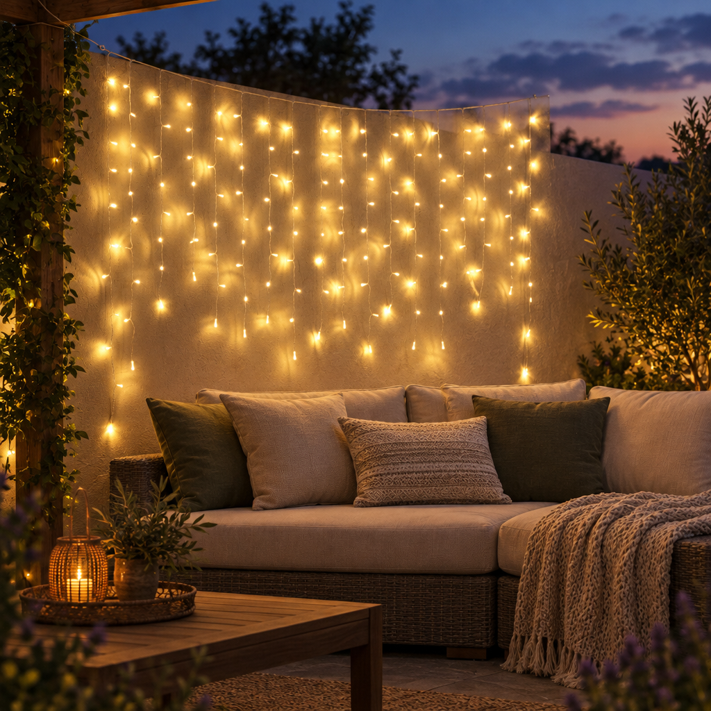 Warm White LED Icicle Curtain String Lights, 10 m, 400 LED