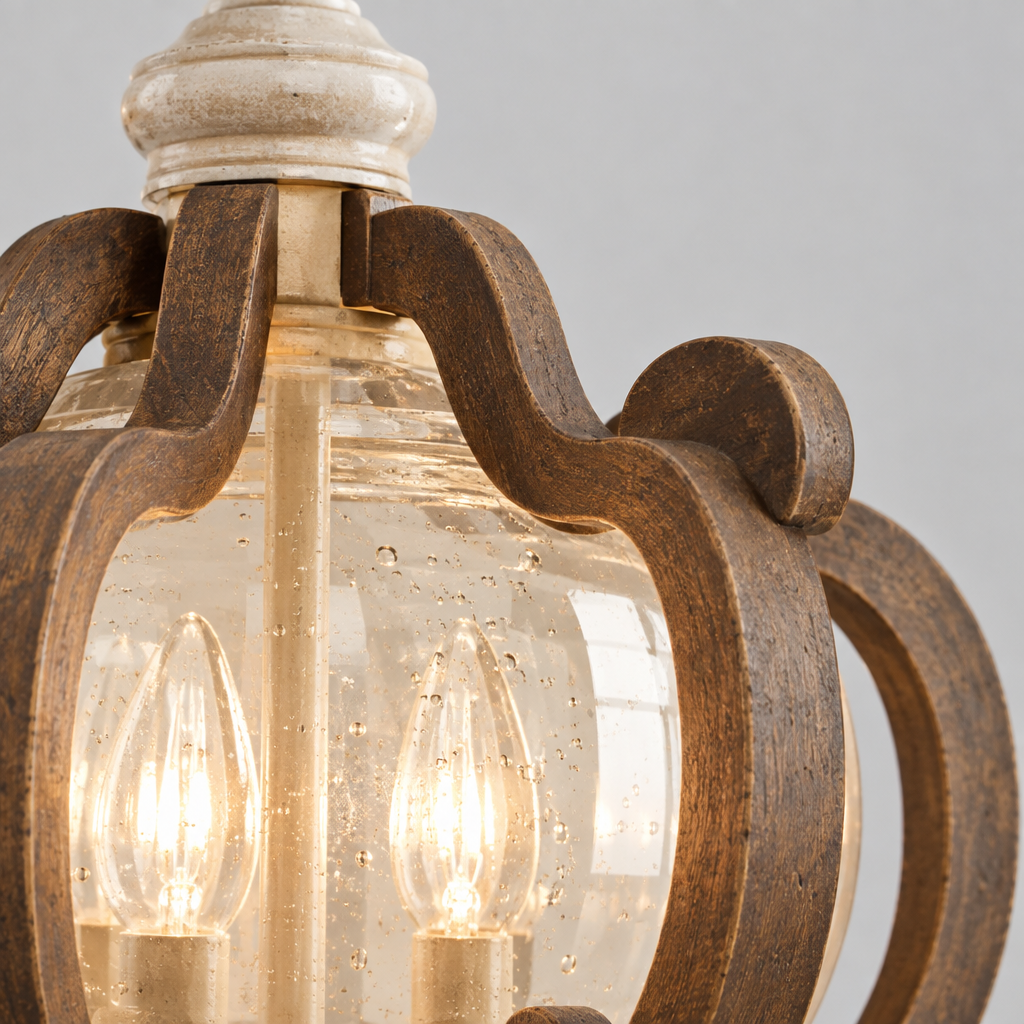 6-Light Wood Chandelier, Cream, 20.5 x 18 x 24 in
