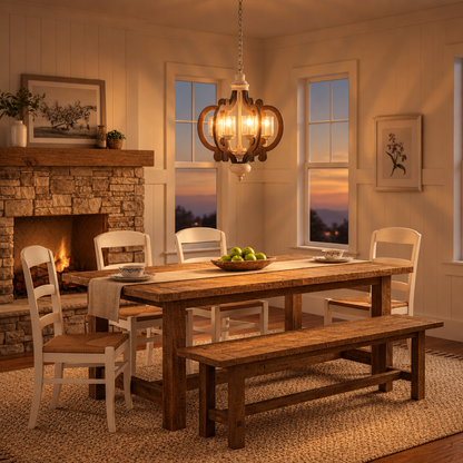 6-Light Wood Chandelier, Cream, 20.5 x 18 x 24 in