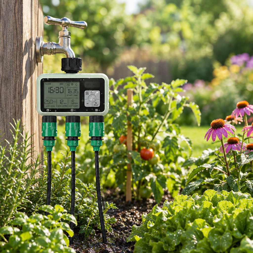 3 Outlet Hose Water Timer with LCD Display, Green