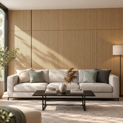 45 in Wood Slat Acoustic Wall Panels, 2 Pack, White Oak