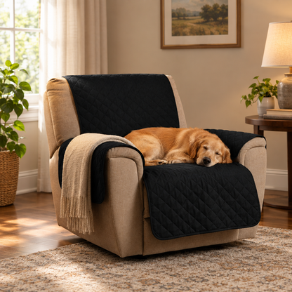 Water-Repellent Recliner Cover for Pets, Black, 1 Seater