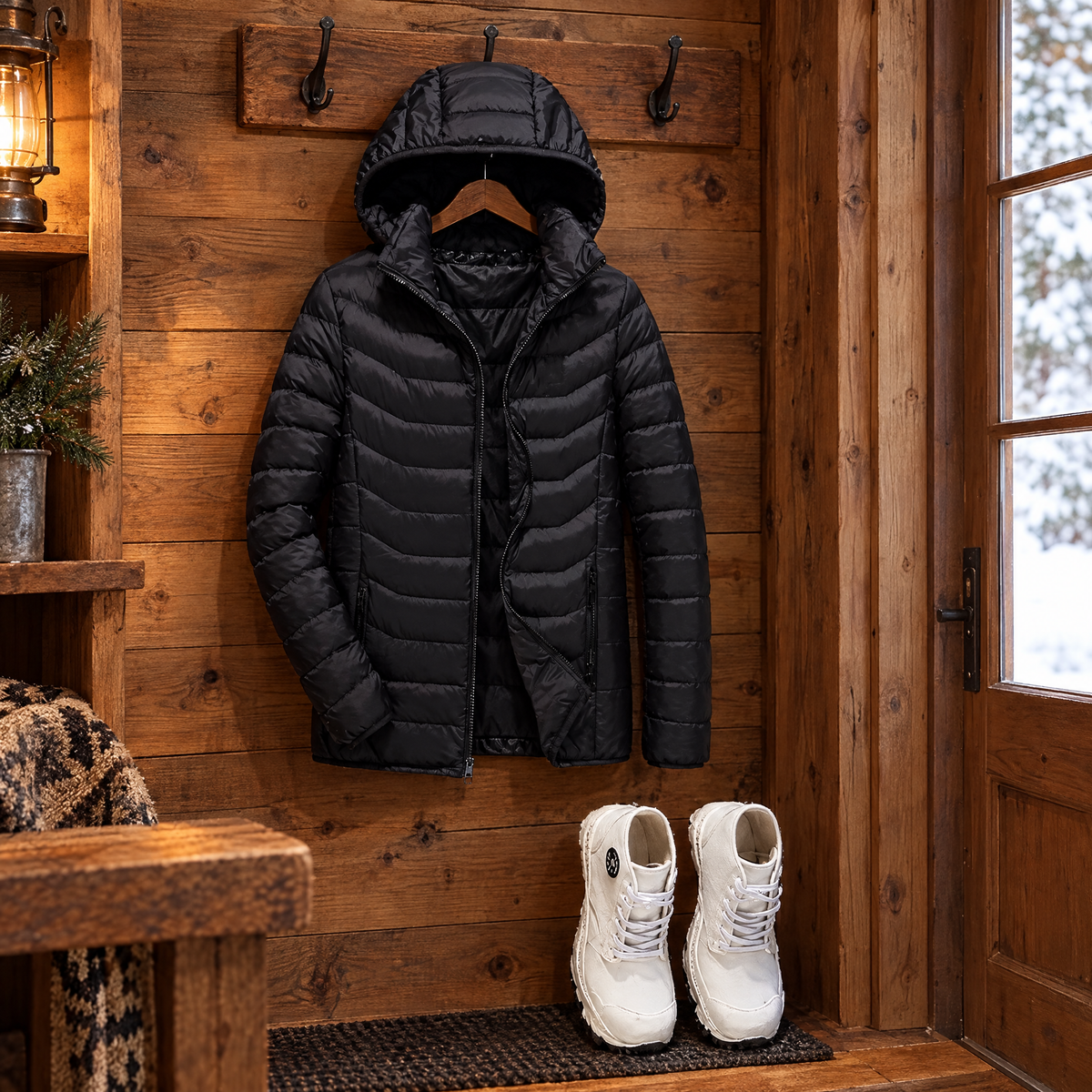 Heated jacket on coat hook