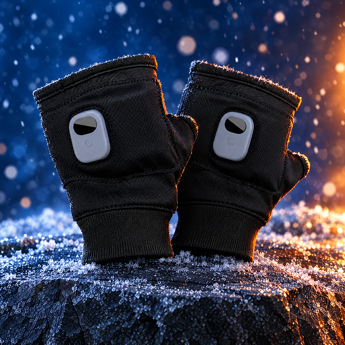 Black fingerless heated gloves