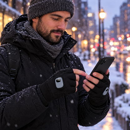 Heated gloves using phone outdoors