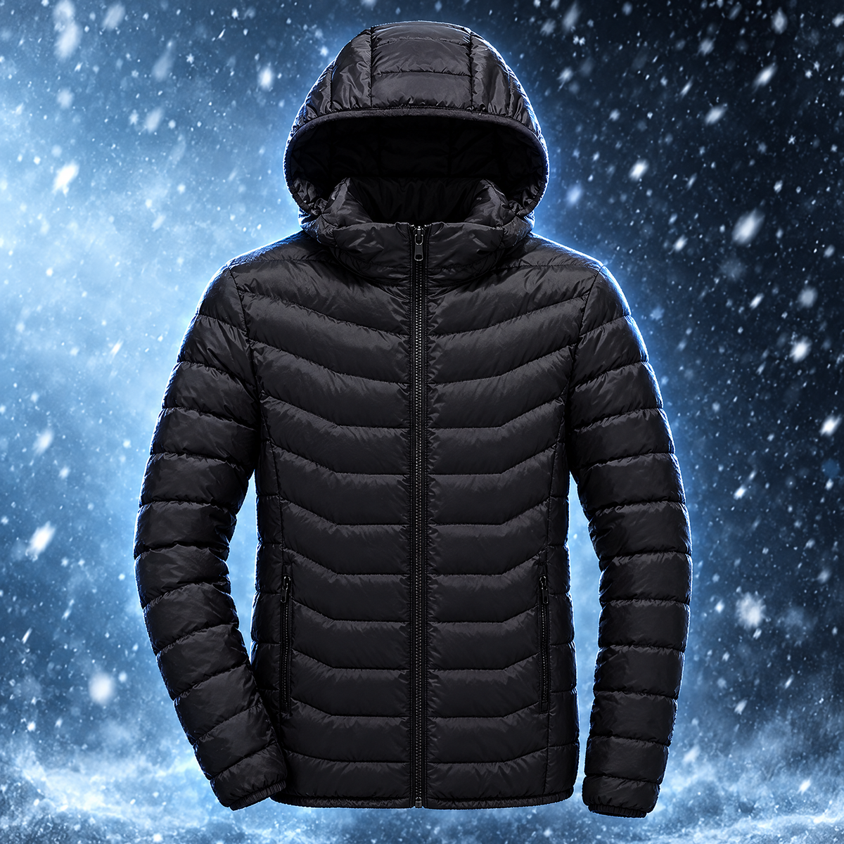 Black hooded heated jacket