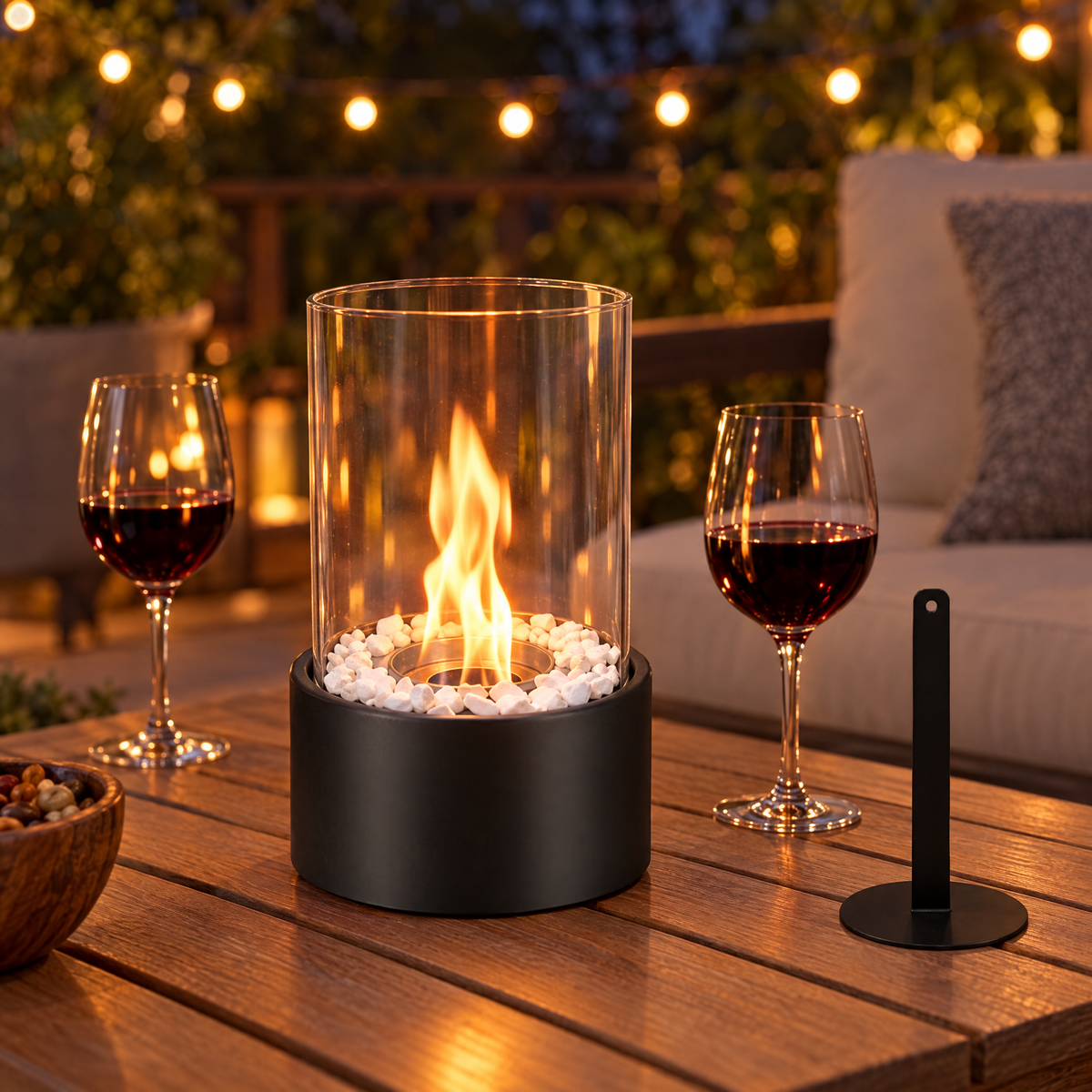 Tabletop fire pit on patio table