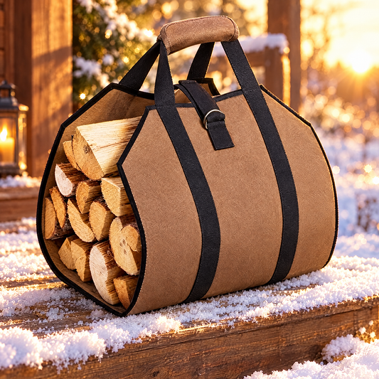 Canvas firewood carrier bag with logs