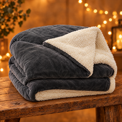 Dark grey reversible sherpa throw blanket