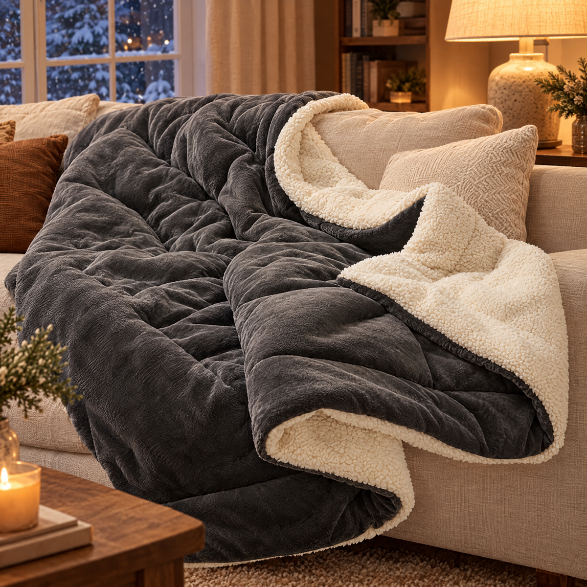 Sherpa throw on sofa