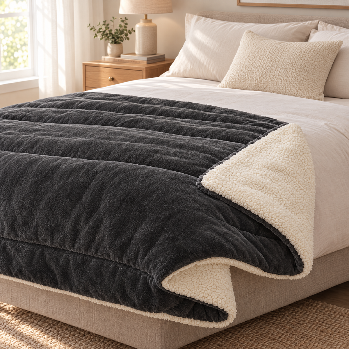Sherpa throw on bed