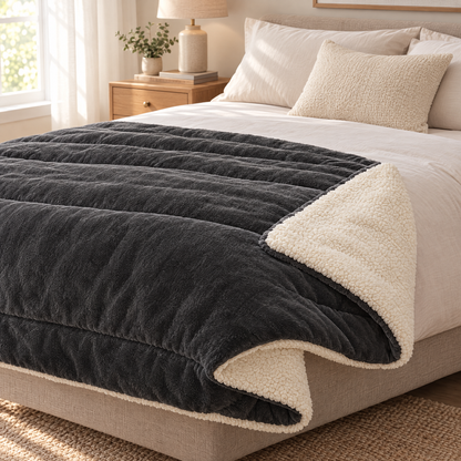 Sherpa throw on bed