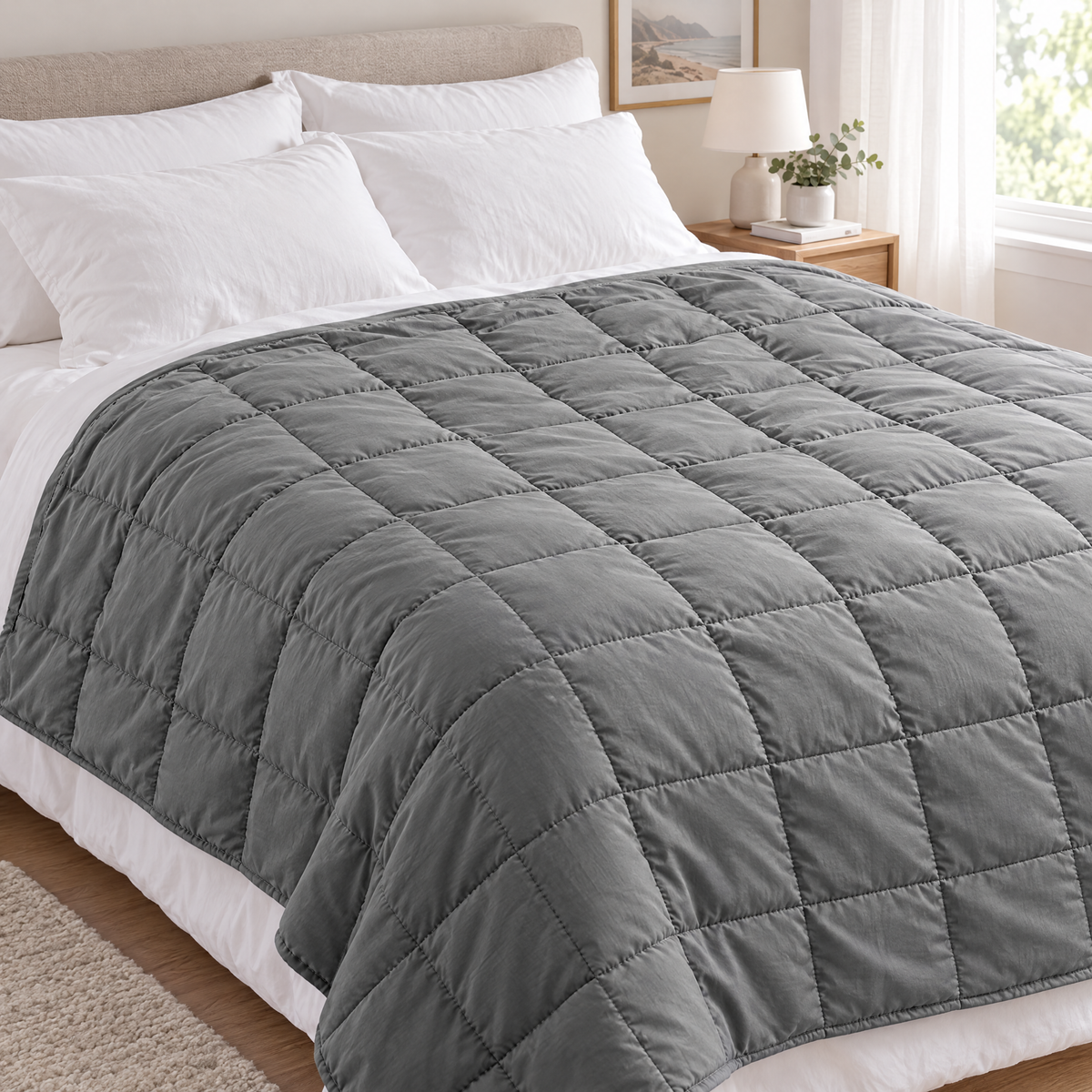 Weighted blanket on bed