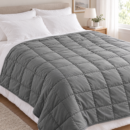 Weighted blanket on bed