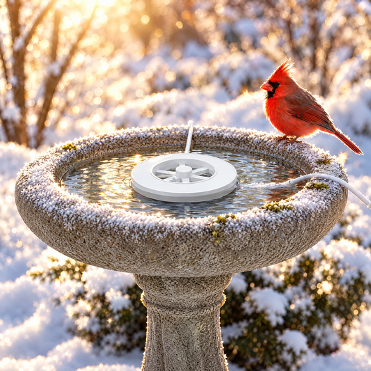 White aluminum disc bird bath de-icer
