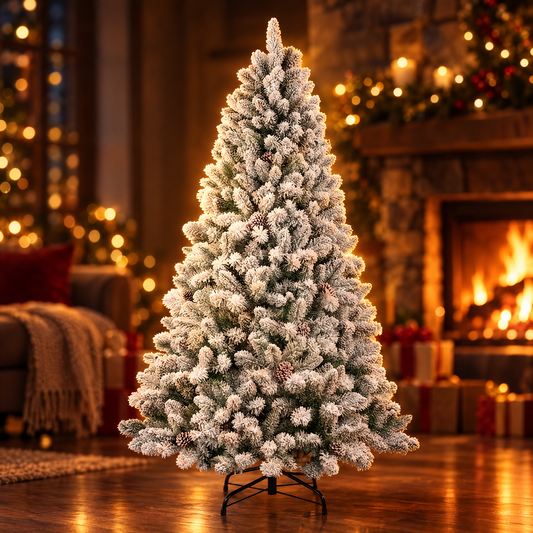 4 ft flocked artificial Christmas tree with pine cones